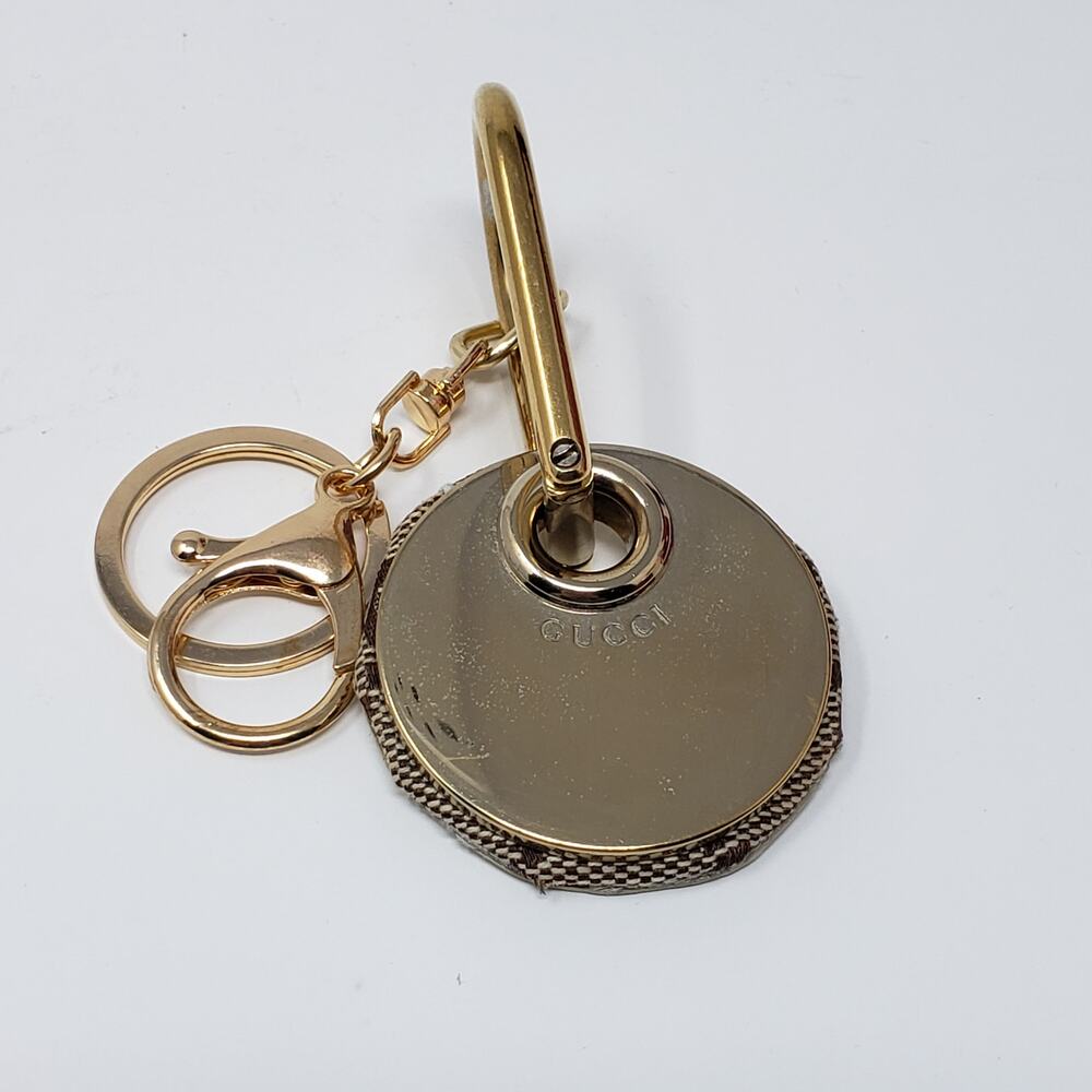 Gucci Bright Brass + Beige Leather Repurposed Keychain